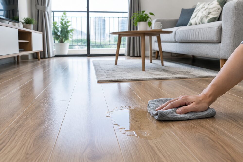 Lau khô ngay khi nước đổ ra sàn gỗ